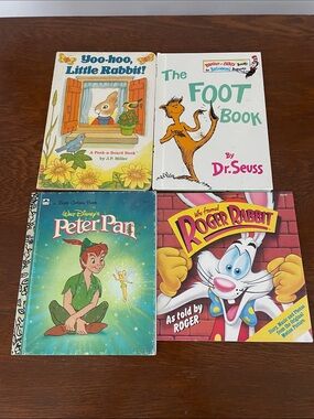 Set of 4 Vintage Children's Picture Books - Peter Pan - Roger rabbit -dr. Suess